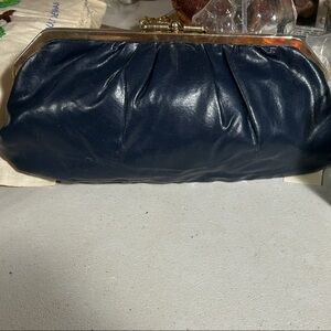 Vintage Chic Navy Leather Clutch